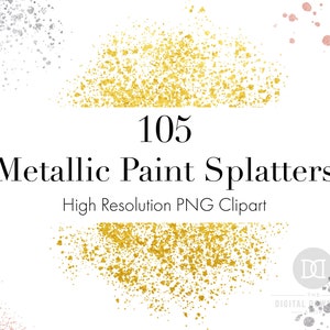 Metallic Farbspritzer Clipart Bundle, Gold Splatter Overlays, Rose Gold Spritzer Grafiken, Silber Funkelt, Gold Dust PNGs, Silber PNGs