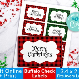Buffalo Check Christmas Labels Template Printable Editable | Etsy