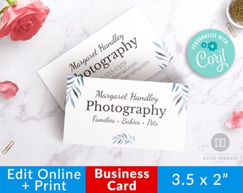 Editable Business Card Template- Blue Watercolor, Printable Business Card, Custom Business Card, DIY Template, Feminine Business Stationery