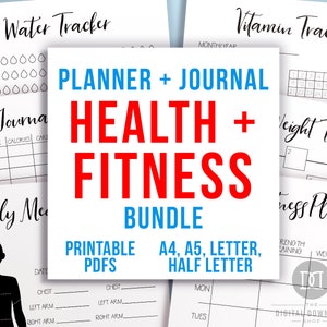 Bullet Journal Health and Fitness Planner Printable Bundle, Weight Loss Tracker, Workout Planner, Exercise Planner, Bujo Fitness Tracker