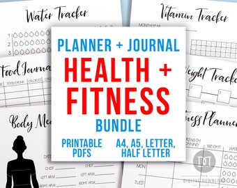 Bullet Journal Health and Fitness Planner Printable Bundle, Weight Loss Tracker, Workout Planner, Exercise Planner, Bujo Fitness Tracker