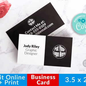 Editable Business Card Template- Black + White, Printable Business Card, DIY Template, Custom Business Card, Minimalist Modern Stationery