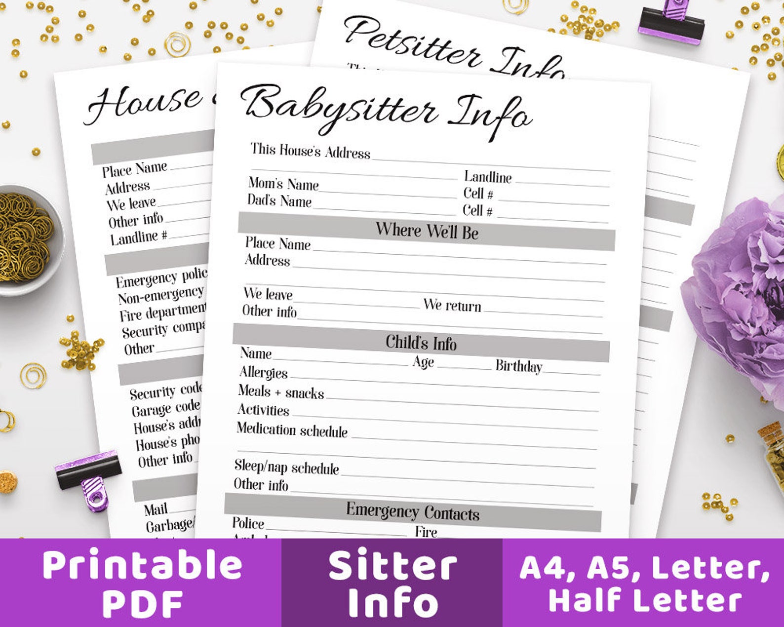 Sitter Printables Babysitter Printable House Sitter Info | Etsy