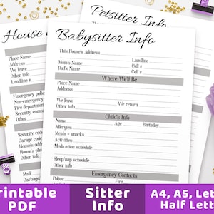 Sitter Printables, Babysitter Printable, House Sitter Info, Pet Sitter ...