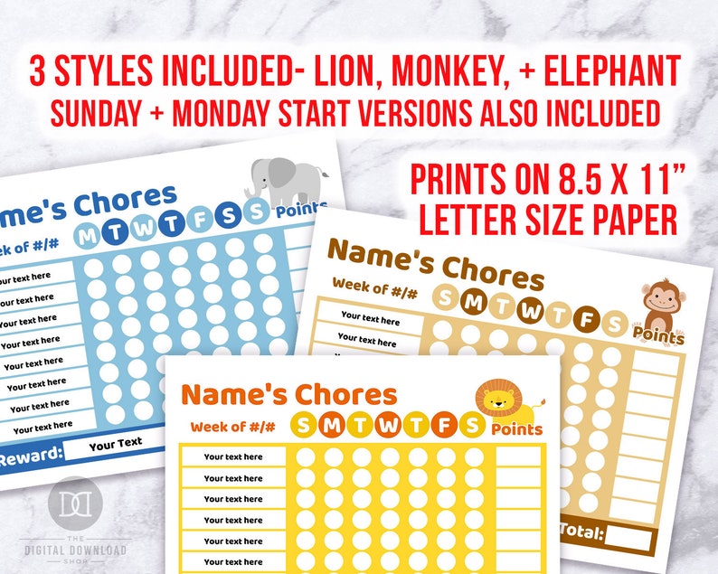3 kids chore chart printables zoo animals good behavior etsy