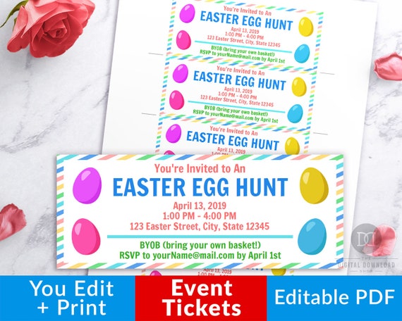 easter egg hunt ticket printable easter egg hunt invitation easter event ticket easter party easter birthday invitation easter printable easter birthday invitations