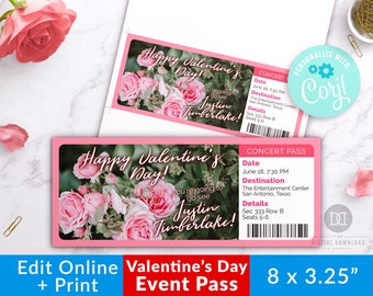 Valentine's Day Event Ticket Template, Printable Valentine's Vacation Invitation, Surprise Valentine's Concert Ticket, Love Coupon Printable