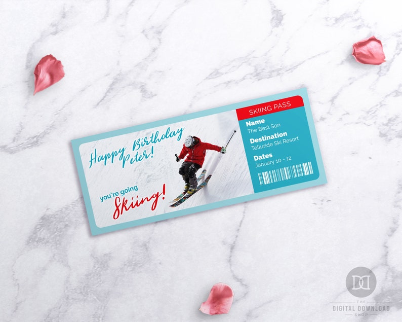 Ski Trip Ticket Template Printable Editable Ski Vacation Etsy