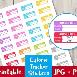 Calorie Tracker Printable Planner Stickers, Bullet Journal Stickers Printable Planner Stickers, Calorie Stickers, Health, Exercise, Fitness