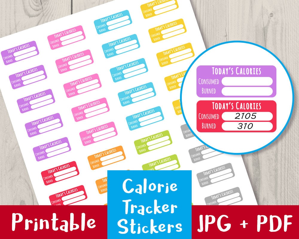 Calorie Tracker Printable Planner Stickers, Bullet Journal Stickers ...
