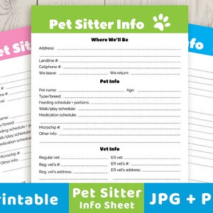 Pet Sitter Info Sheet Printable, Pet Info Sheet, Pet Sitter Checklist, Pet Sitter Notes, Dog Sitter Printable, Cat Sitter Printable, Planner image 1