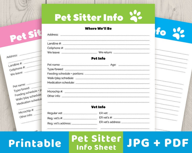 Pet Sitter Info Sheet Printable, Pet Info Sheet, Pet Sitter Checklist, Pet Sitter Notes, Dog Sitter Printable, Cat Sitter Printable, Planner image 1