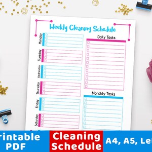 Weekly Cleaning Schedule Printable- Purple + Blue, Cleaning Checklist Printable, Cleaning Planner, Chore Chart Printable, Cleaning Tracker