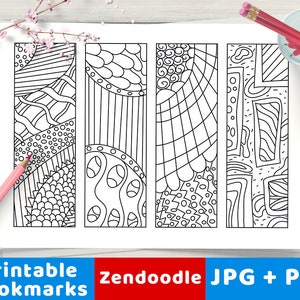 Zendoodle Coloring Bookmarks, Printable Bookmarks to Color, DIY Bookmark Coloring, Printable Coloring Page, Digital Adult Coloring Pages