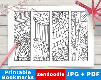 Zendoodle Coloring Bookmarks, Printable Bookmarks to Color, DIY Bookmark Coloring, Printable Coloring Page, Digital Adult Coloring Pages