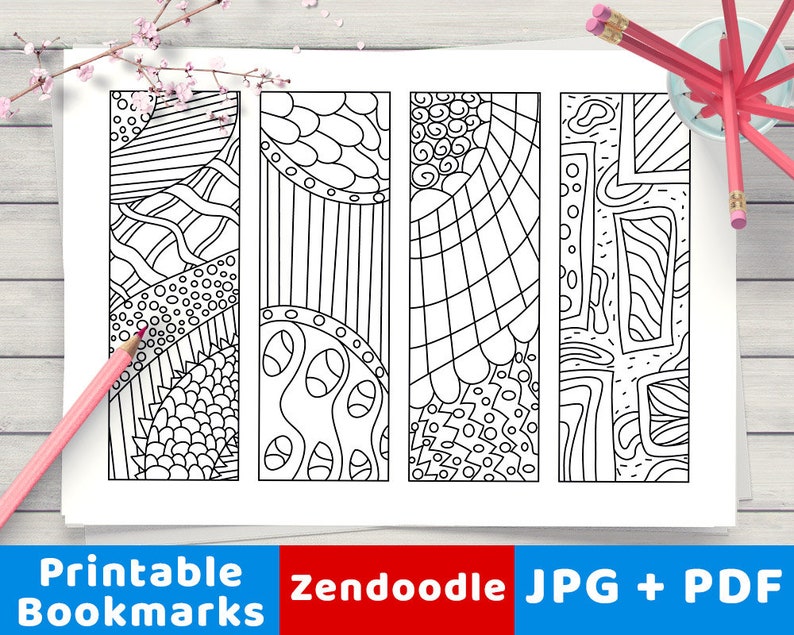 Zendoodle Coloring Bookmarks, Printable Bookmarks to Color, DIY Bookmark Coloring, Printable Coloring Page, Digital Adult Coloring Pages image 1