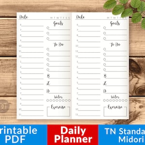 TN Standard Daily Planner, TN Midori Travelers Notebook Inserts Printable, Undated Daily Schedule Printable, Day Per Page, Planner Printable