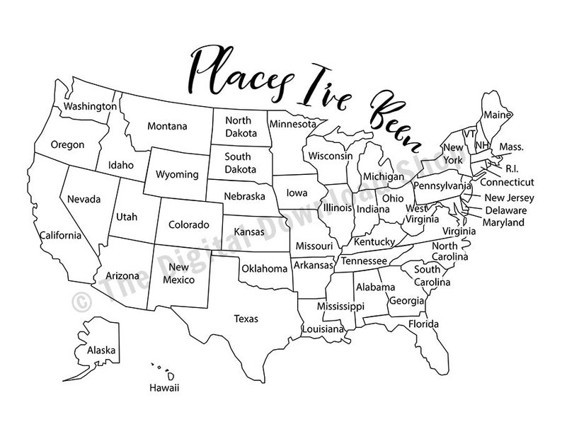 Places Ive Been Map Coloring Page Printable Usa Map Etsy