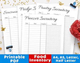 Food Inventory Printables,Pantry Inventory, Freezer Inventory, Fridge Inventory, Inventory Tracker, Inventory Printable Insert, Food Tracker