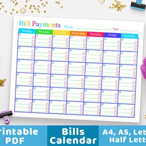 Bill Payments Calendar, Bills Tracker, Bill Calendar, Bills Tracker Monthly Planner, Personal Finance, Budgeting, Money Management PDF