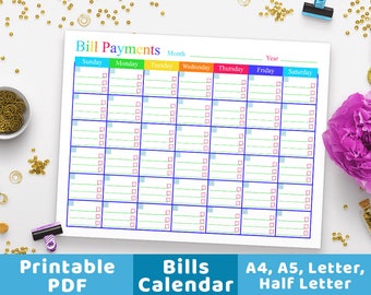 Calendário de Pagamentos de Contas, Rastreador de Contas, Calendário de Contas, Rastreador de Contas, Planejador Mensal, Finanças Pessoais, Orçamento, Gerenciamento de Dinheiro PDF