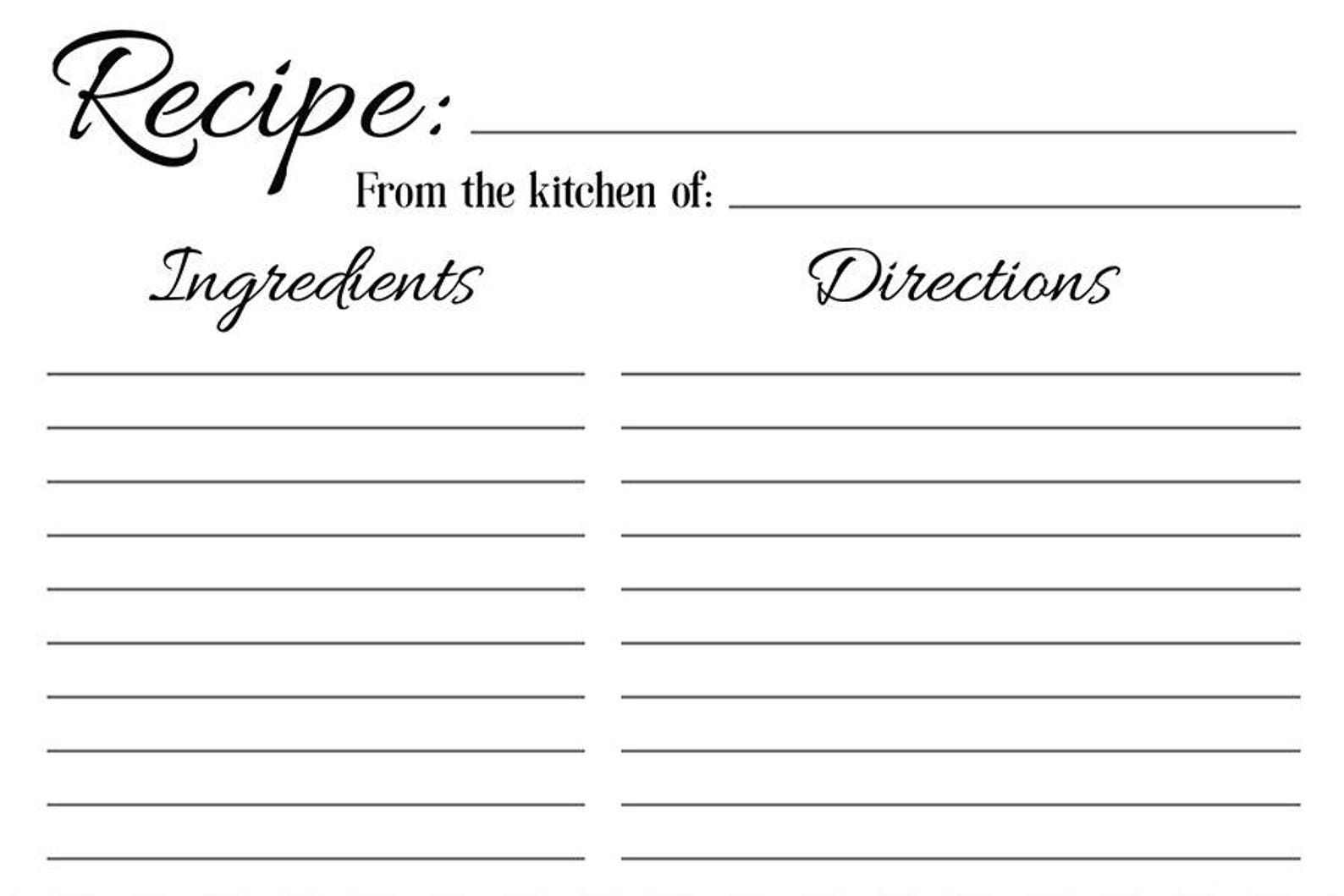 Recipe Card Printable Blank Recipe Card Recipe Template Etsy