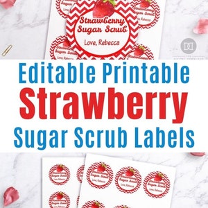 Sugar Scrub Labels Editable- Strawberry, Printable Mason Jar Labels ...