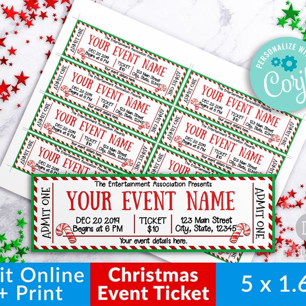 Candy Cane Christmas Editable Event Ticket, Printable Event Ticket Template, Holiday Invitation Ticket, Christmas Concert Pass, Fake Ticket