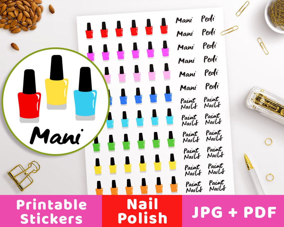Nail Polish Stickers Pedicure Stickers Manicure Printable Etsy