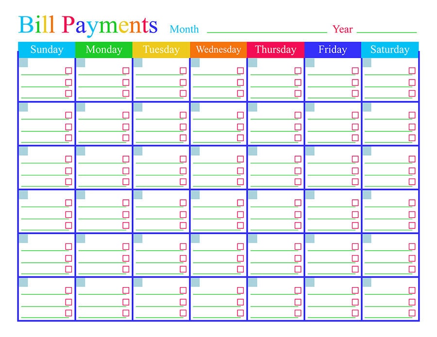 Bill Payments Calendar Bills Tracker Bill Calendar Bills Etsy