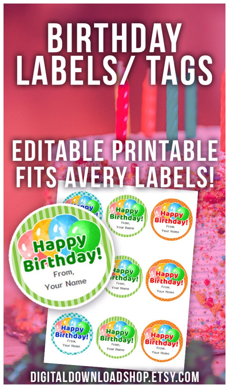 Happy Birthday Labels Printable Birthday Labels Custom | Etsy