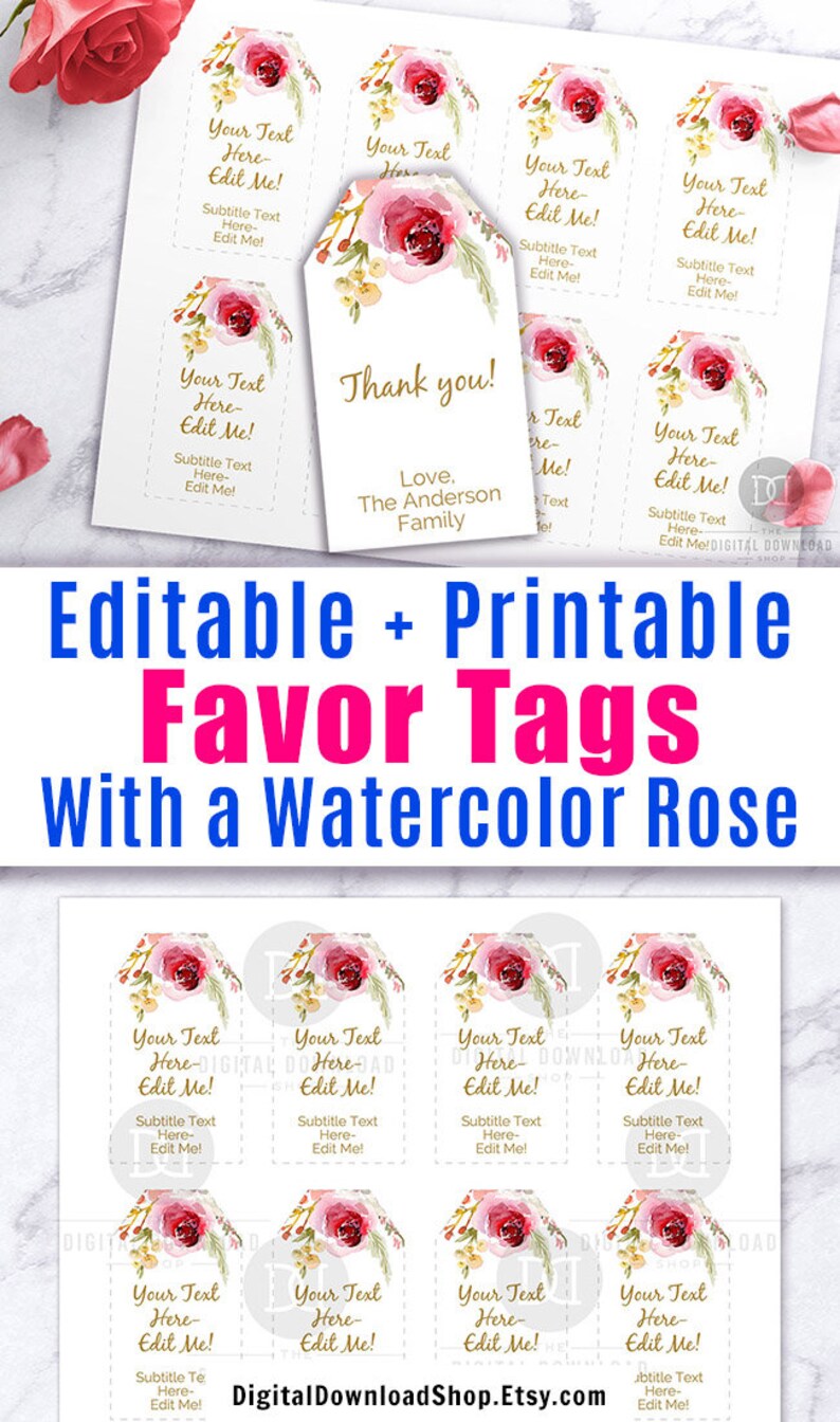 Favor Tags Template Printable Floral Bouquet Wedding Favor | Etsy