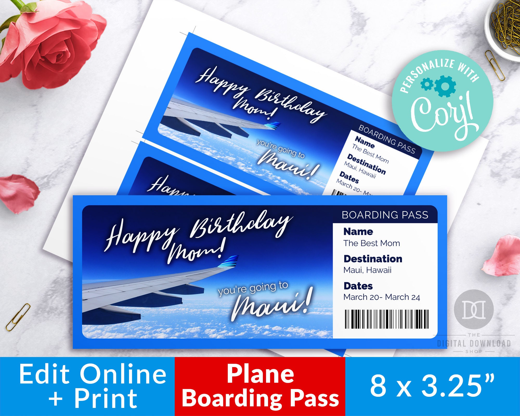Plane Boarding Pass Printable Editable Plane Ticket Template Etsy