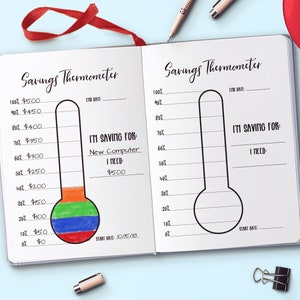 Savings Thermometer Printable, Bullet Journal Savings Goal Thermometer Tracker, Emergency Fund Savings Chart, Vacation Savings, Bujo Insert image 2