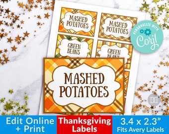 Thanksgiving Labels Template Printable, Editable Thanksgiving Tags, Custom Thanksgiving Stickers, Thanksgiving Food Label, Fall Buffet Table
