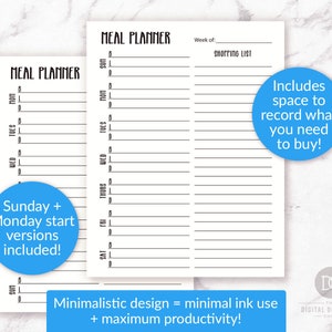 Meal Planner Printable, Bullet Journal Menu Planner, Shopping List ...