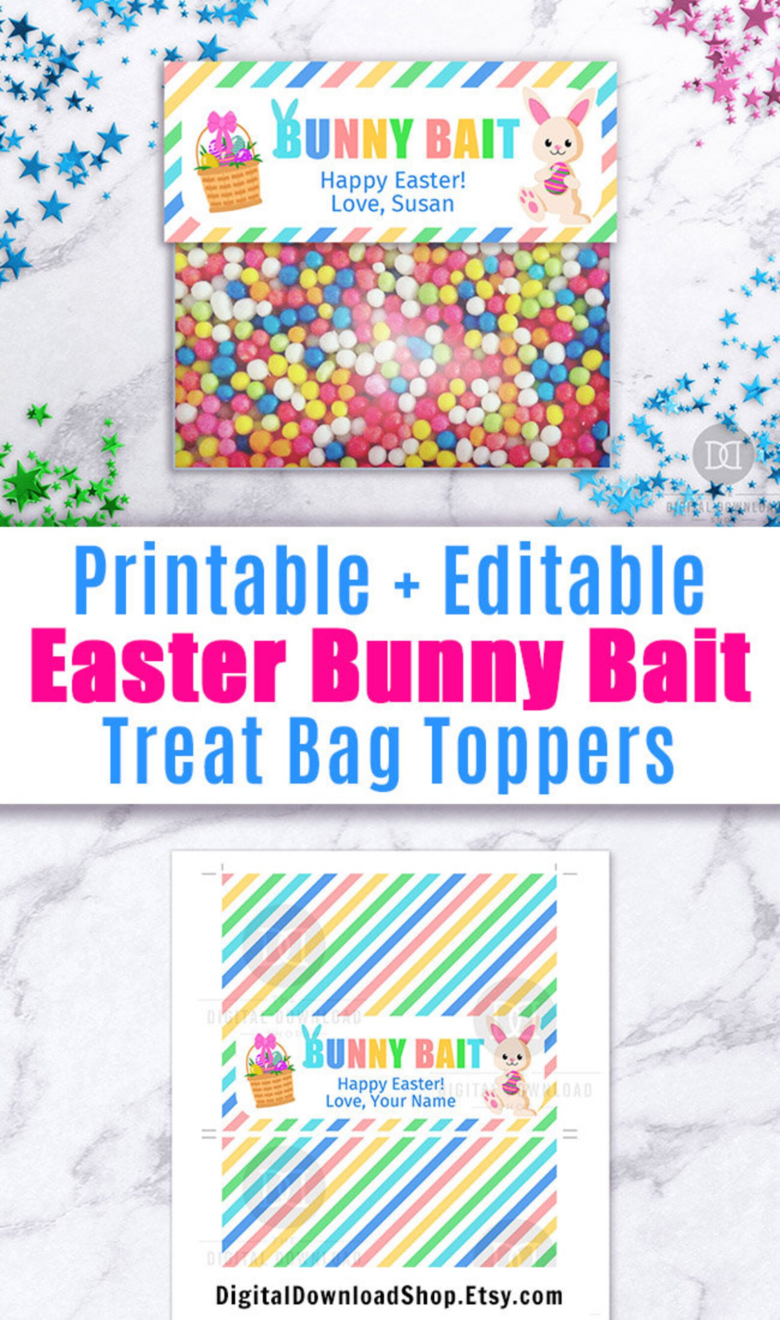 Bunny Bait Bag Toppers Printable Stripes Editable Bunny Bait | Etsy