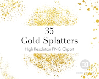 Gold Splatters Clipart, Gold Digital Paint Splatter Overlays, Gold Splashes Graphics, Gold Design Elements, Gold Watercolor Splash PNGs