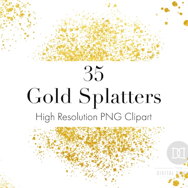 Gold Splatters Clipart, Gold Digital Paint Splatter Overlays, Gold Splashes Graphics, Gold Design Elements, Gold Watercolor Splash PNGs