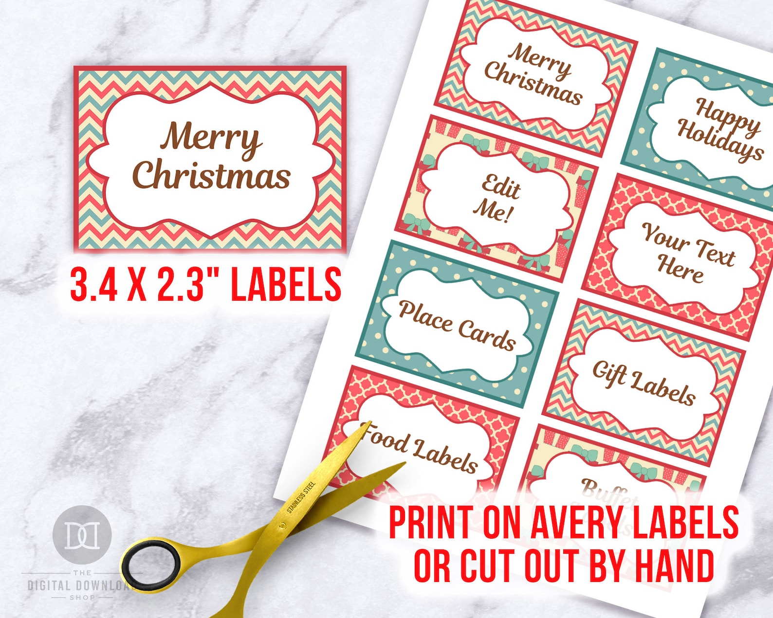 Vintage Christmas Labels Template Printable Editable Retro | Etsy