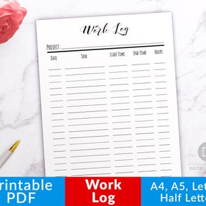 Work Log Printable, Work Time Log, Work Day Organizer, Work Planner, Project Planner, Productivity Planner Printable, Goal Worksheet PDF