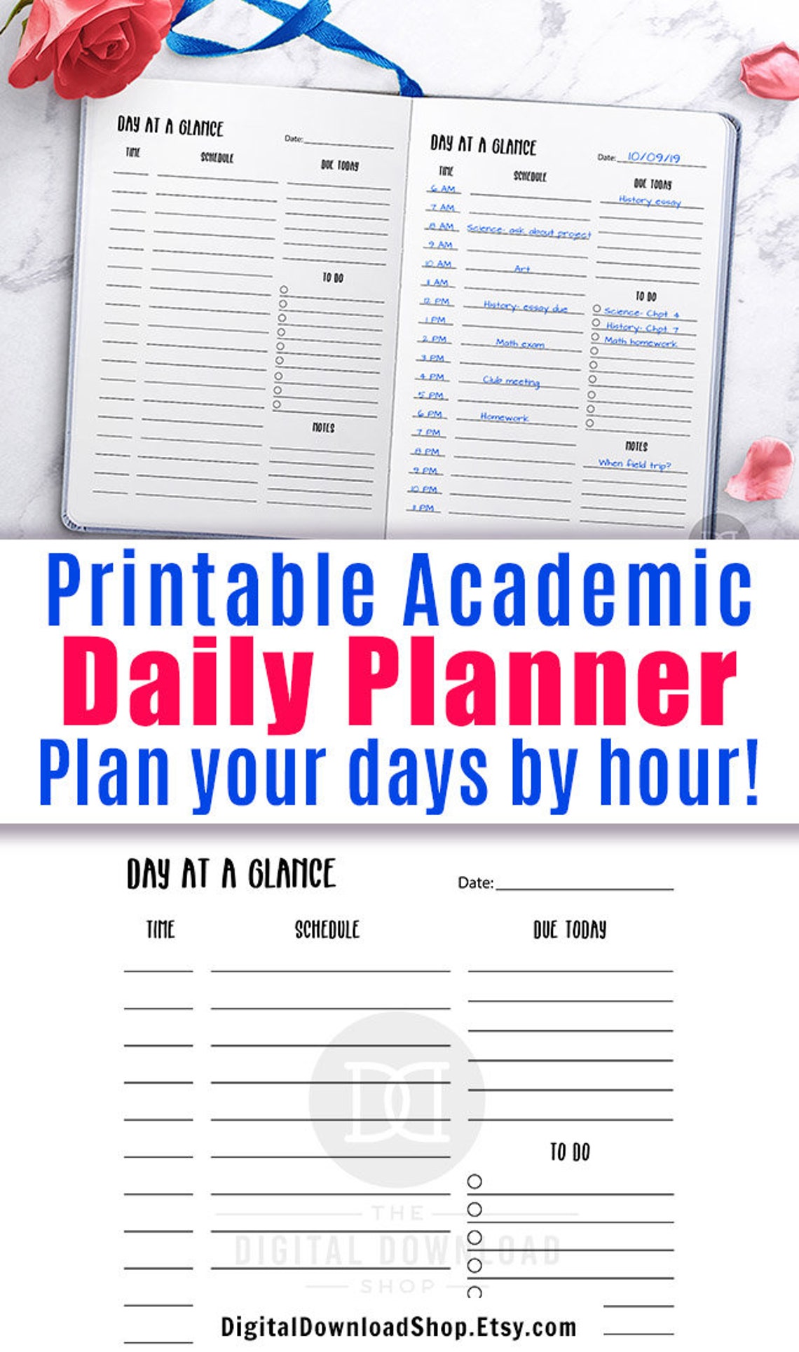 Academic Daily Planner Printable Bullet Journal Day at a | Etsy