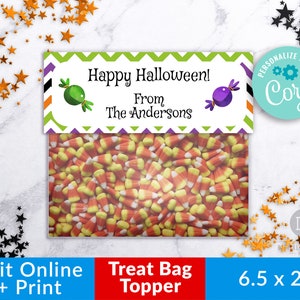 Adorno para bolsa de golosinas de Halloween editable e imprimible, adorno para bolsa de golosinas personalizado, etiqueta para bolsa de golosinas personalizada, golosinas de Halloween, etiquetas de Halloween