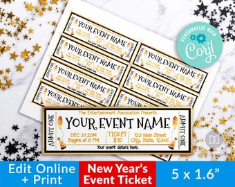 New Year's Event Ticket Template, Printable New Year's Eve Tickets, Editable Event Tickets, New Year's Eve Party Invitation Ticket Pass