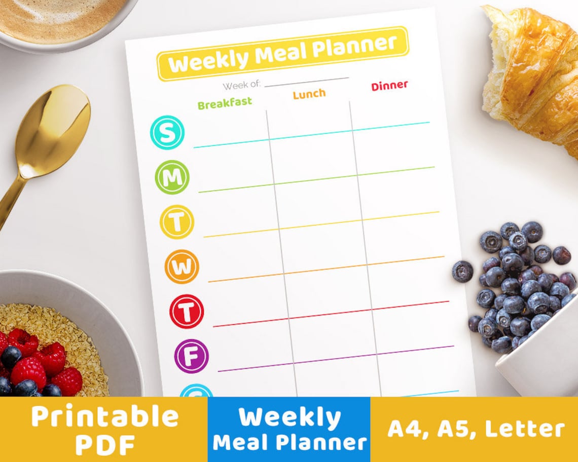 Weekly Menu Plan Printable- Rainbow Circles, Printable Menu Planner ...