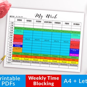 Time Blocking Planner Printable Weekly Planner, Time Blocking Printable, Undated Hourly Planner, Hourly Schedule, Time Management Planner image 1