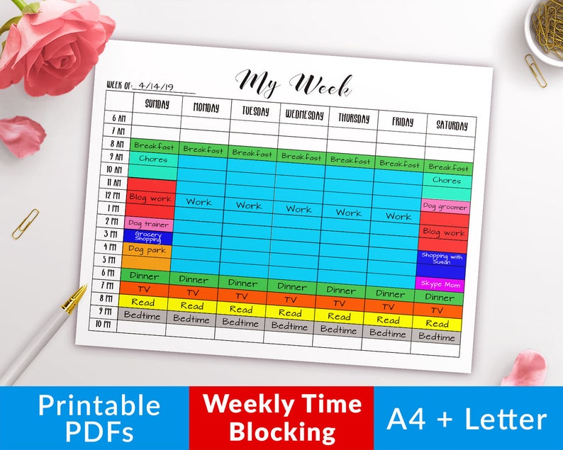Time Blocking Planner Printable Weekly Planner, Time Blocking Printable, Undated Hourly Planner, Hourly Schedule, Time Management Planner image 1