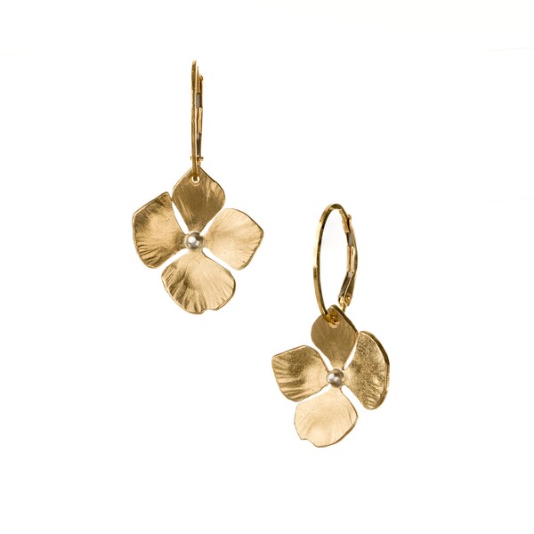 Golden Hydrangea Lever Back Earrings