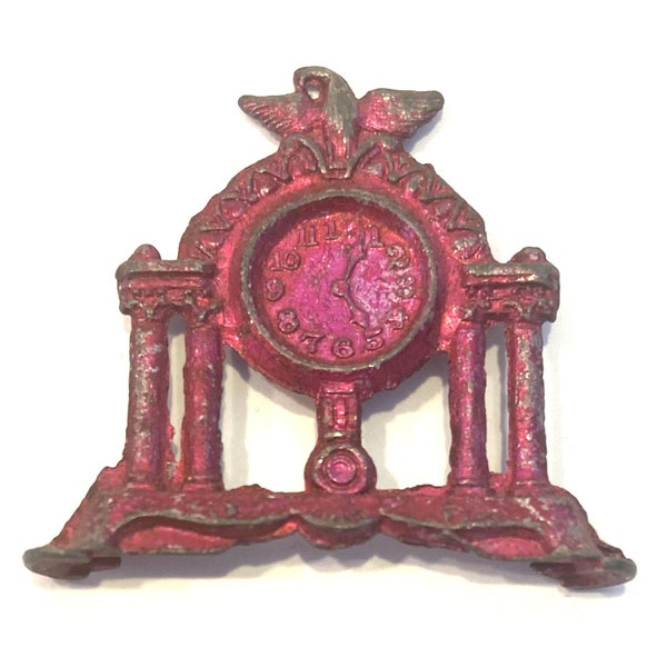 1910 Cracker Jack Prize Red Japanned Eagle Top Clock AS IS