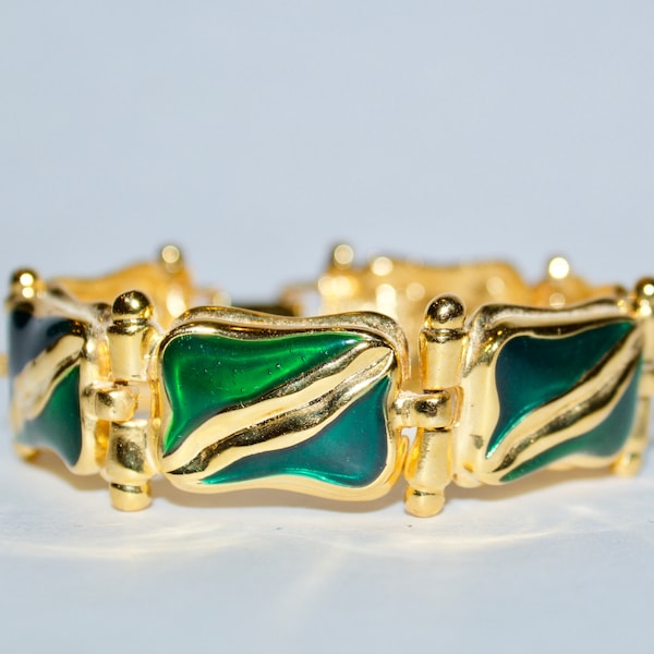 Vintage Ivana 1990s Green Enamel And Gold-Tone Bracelet